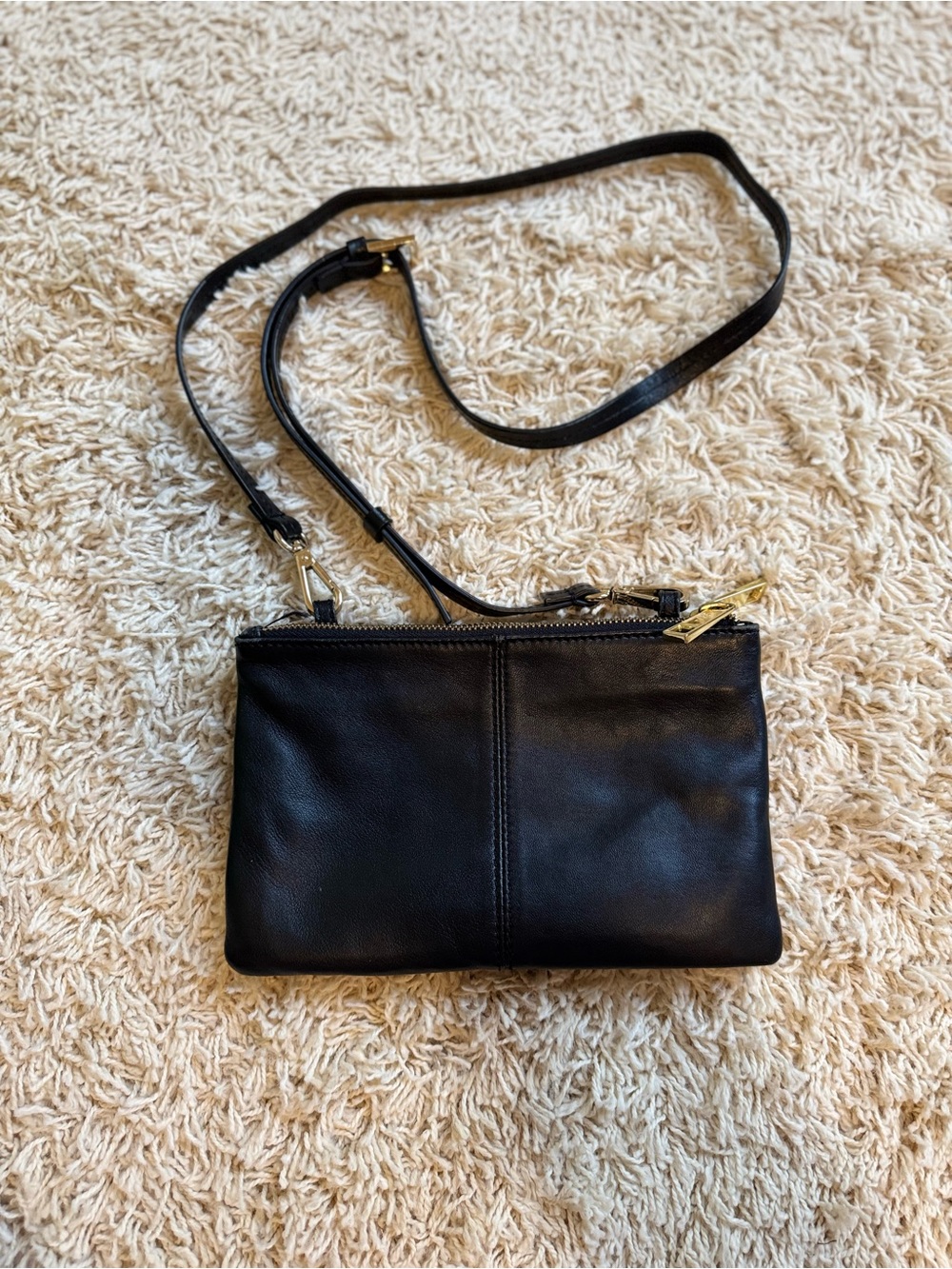 Black Leather Crossbody Bag with Gold Hardware